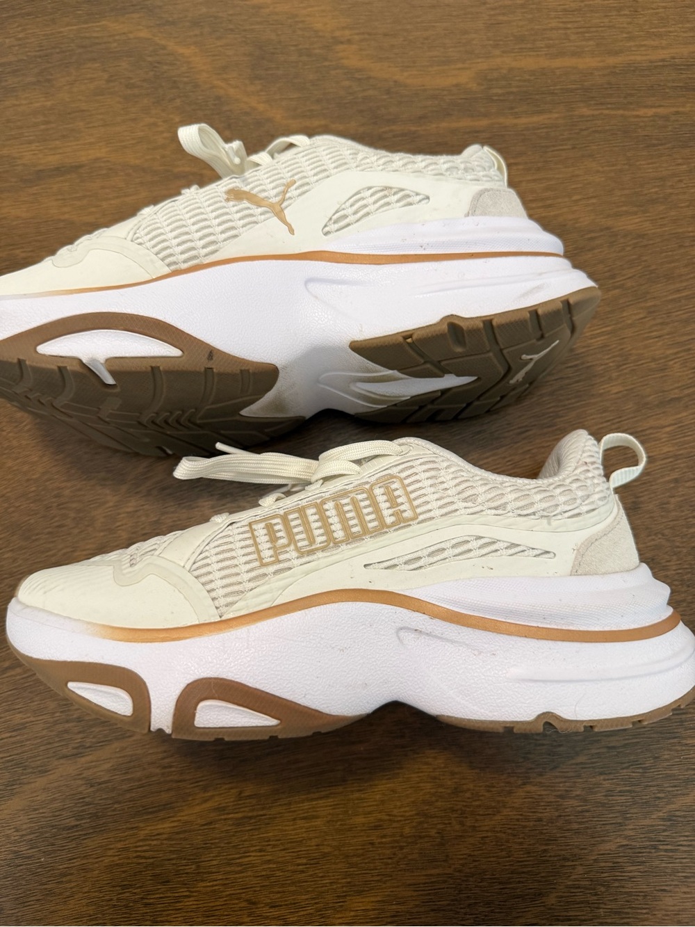 PUMA Women's Cream and Tan Chunky-Soled Sneakers